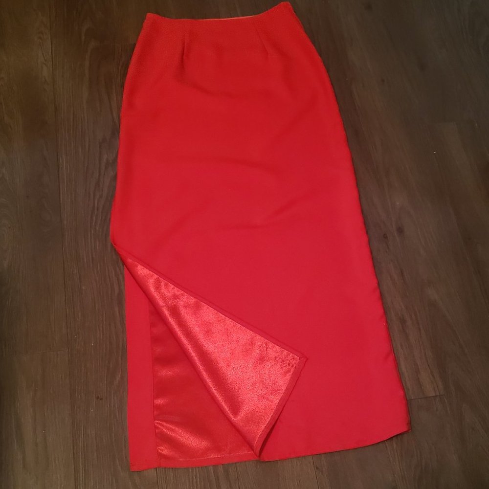 HEAVY Floor length red skirt with thigh high split (S)